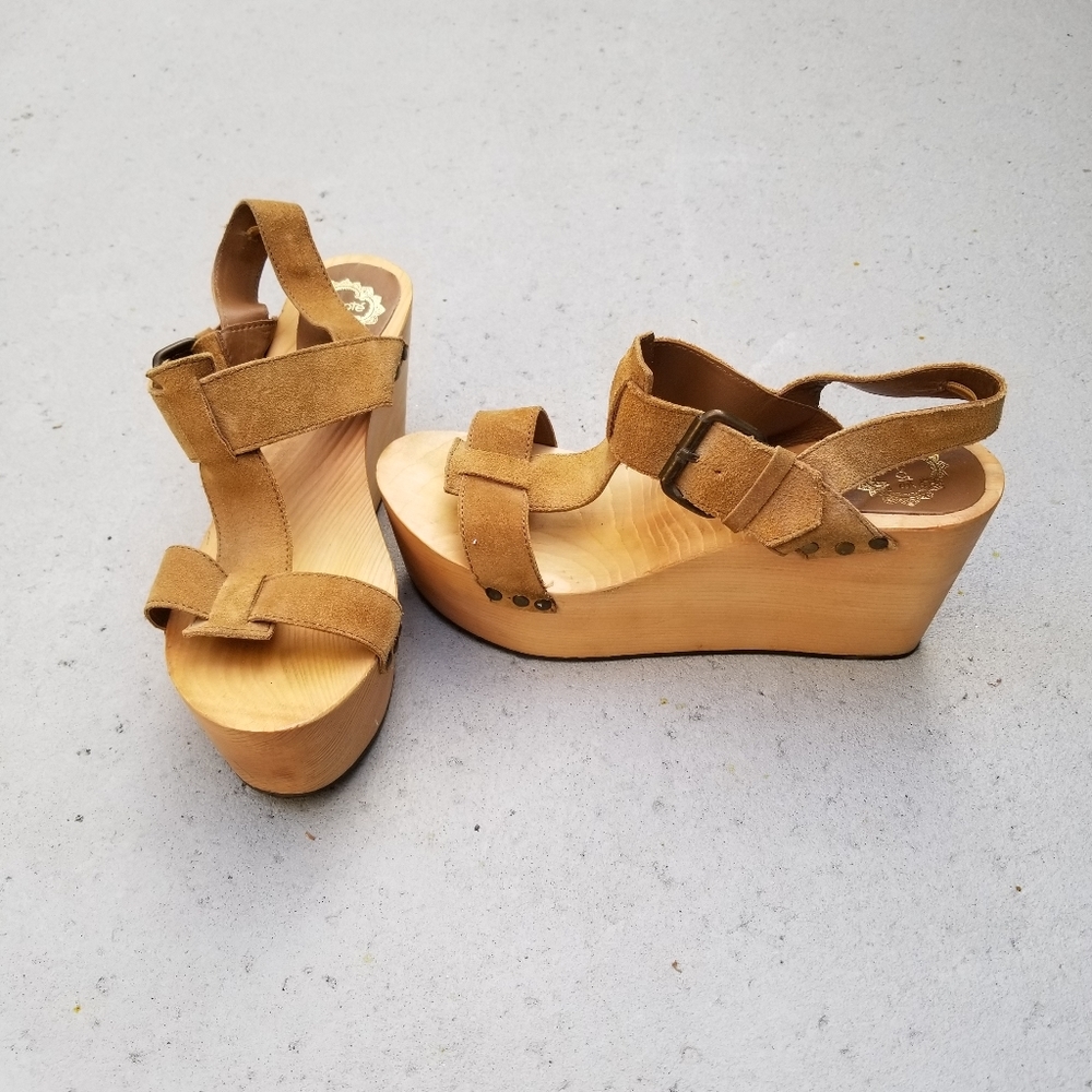NWOB Ecoté Wood and Suede Wedge Clogs Sandals Sz 8 - Picture 2 of 4